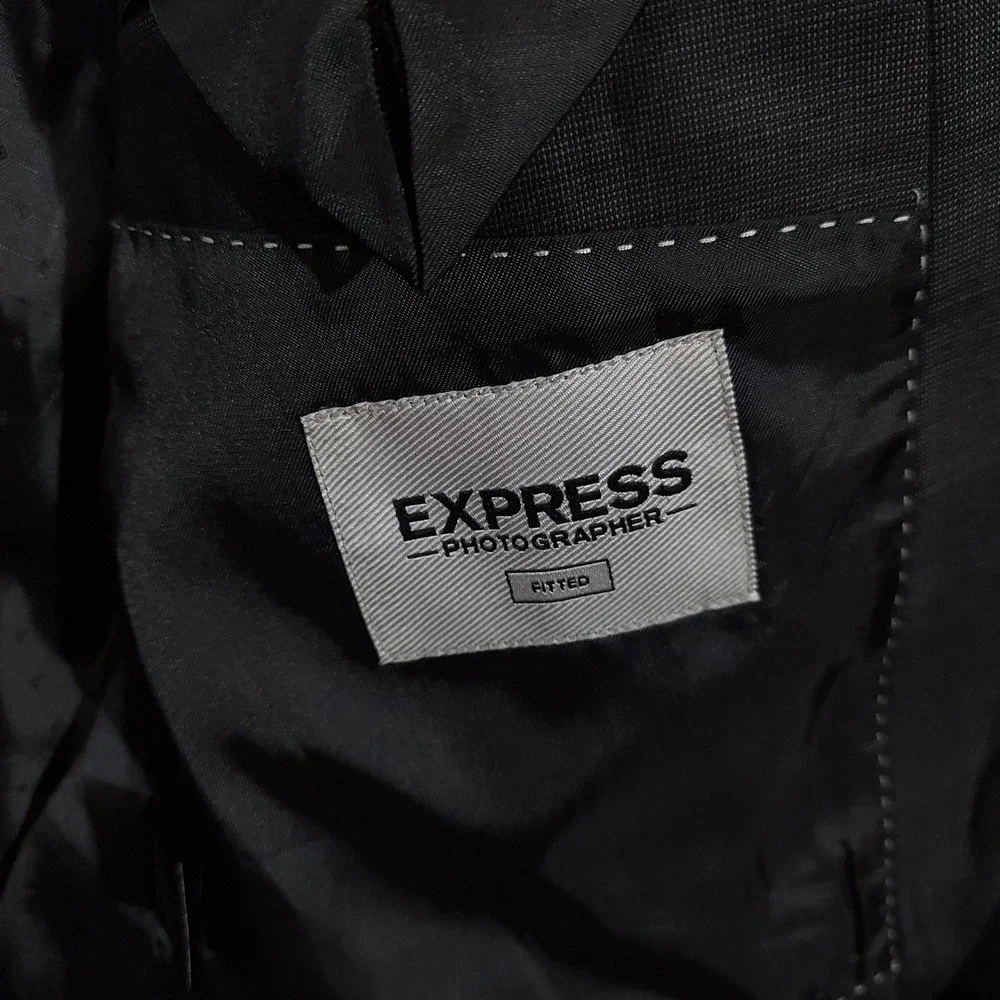 Express‎ Blazer Mens 42L Charcoal Photographer Fitted Wool Stretch Sport Coat